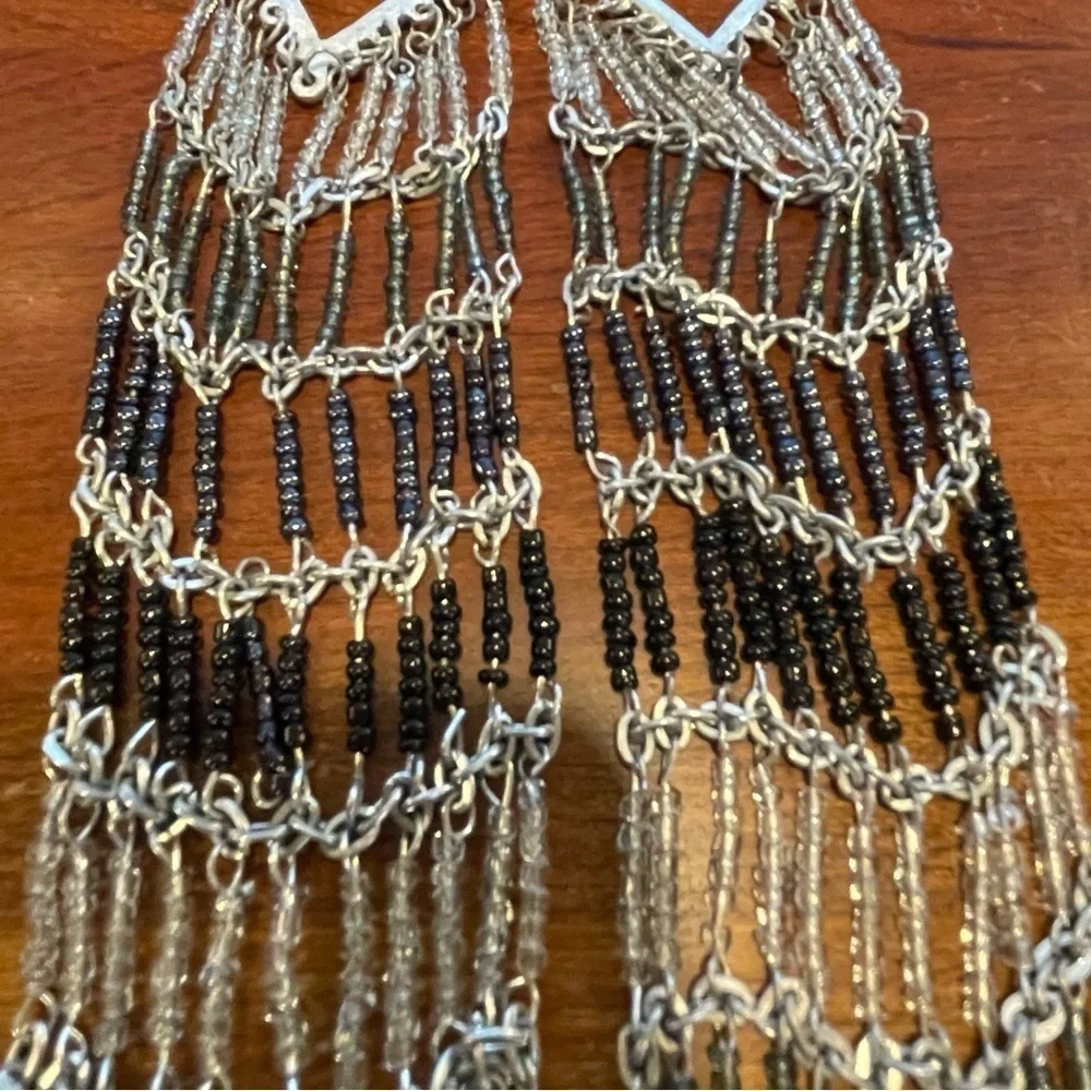 Spectacular flapper chandelier earrings oversized silver black beaded pi…